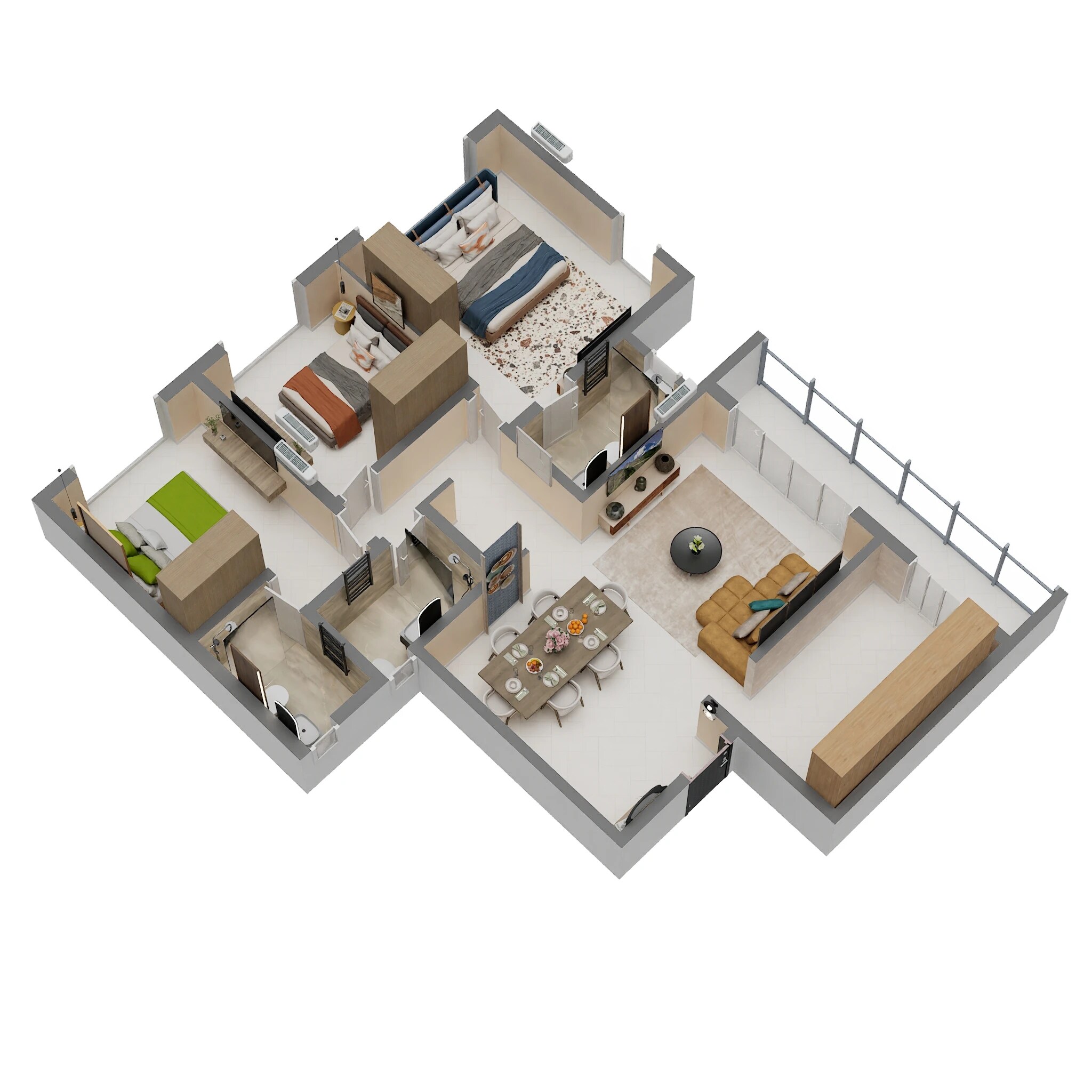 Floor plan of 3 BHK 862 Sq. Ft. Apartment in Nandivardhan Bliss View, Thane