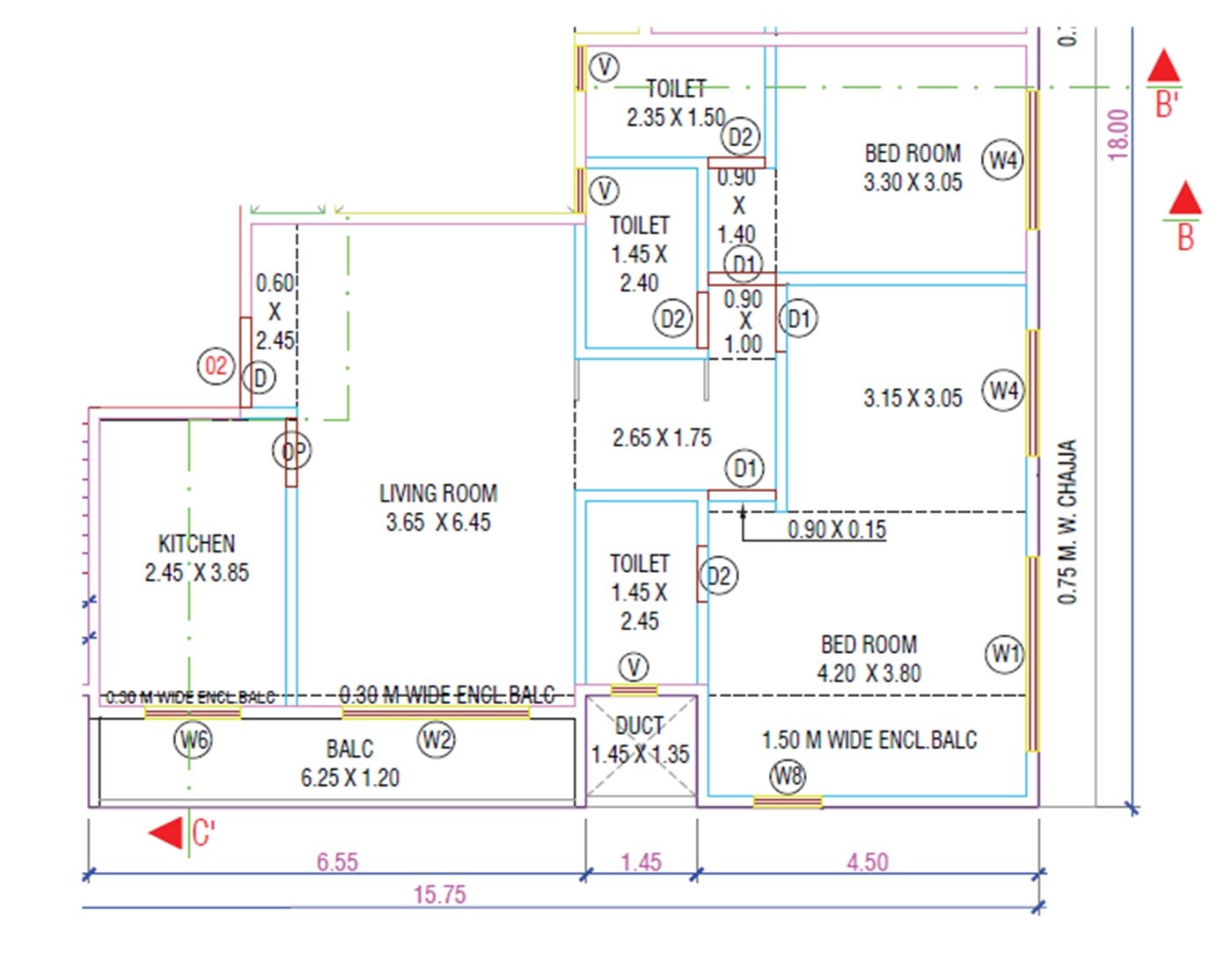 Floor plan of 3 BHK 862 Sq. Ft. Apartment in Nandivardhan Bliss View, Thane