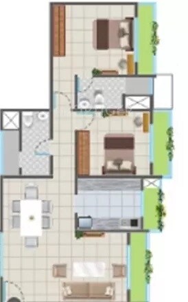 Floor plan of 2 BHK 1313 Sq. Ft. Apartment in Nandivardhan  Oasis Sapphire, Thane