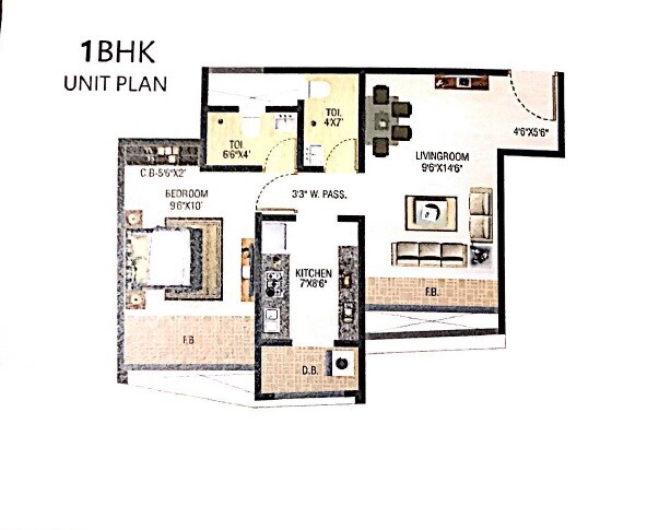 Floor plan of 1 BHK 407 Sq. Ft. Apartment in Nandkumar Janki Legacy, Thane
