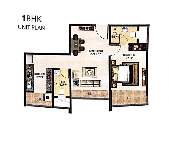 Floor plan of 1 BHK 442 Sq. Ft. Apartment in Nandkumar Janki Legacy, Thane