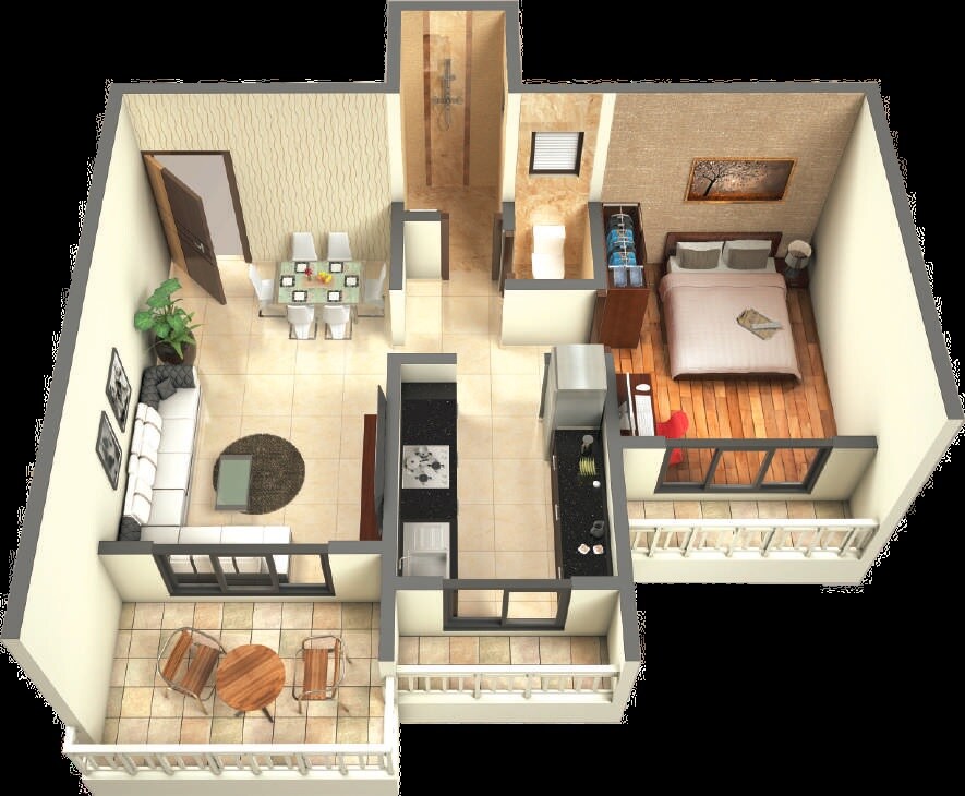 Floor plan of 1 BHK 382 Sq. Ft. Apartment in Nanu Park, Thane