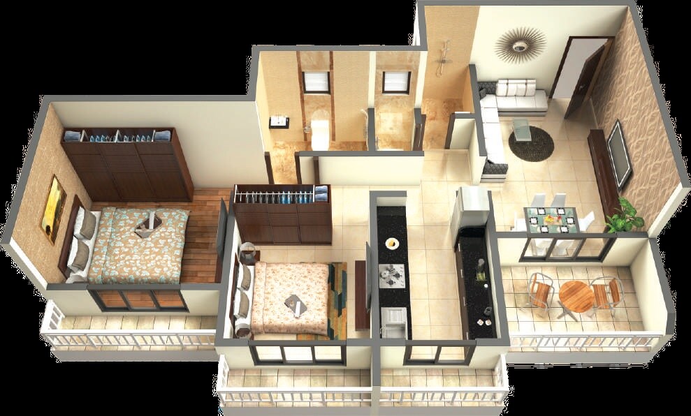 Floor plan of 2 BHK 750 Sq. Ft. Apartment in Nanu Park, Thane