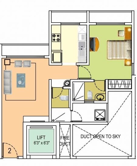 Floor plan of 1 BHK 530 Sq. Ft. Apartment in National Trinity Paradise, Thane