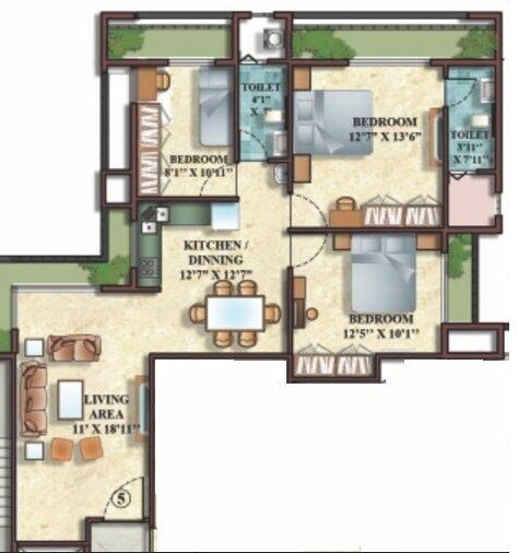 Floor plan of 2 BHK 699 Sq. Ft. Apartment in Natu 9 Riviera Hills, Thane