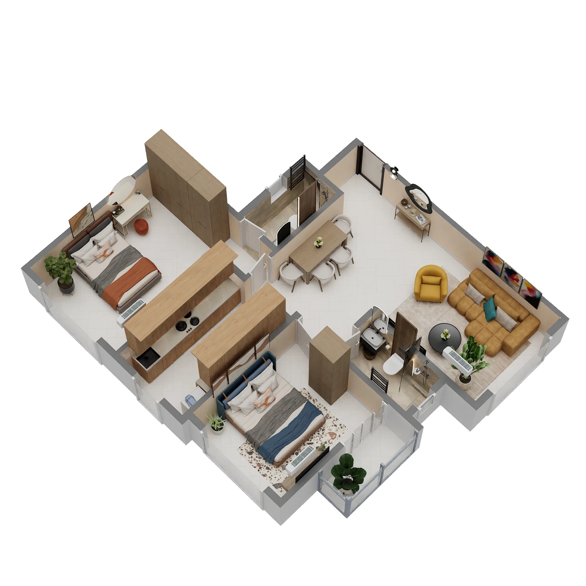 Floor plan of 2 BHK 694 Sq. Ft. Apartment in Nav Omkar CHS Panch Pakhdi, Thane
