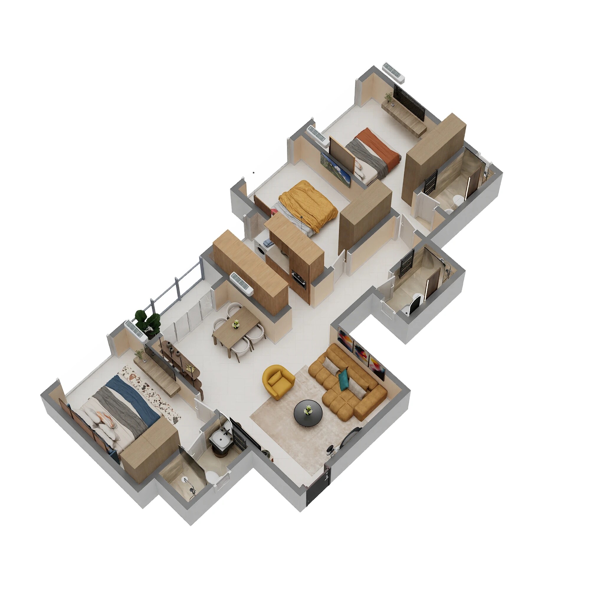 Floor plan of 3 BHK 930 Sq. Ft. Apartment in Nav Omkar CHS Panch Pakhdi, Thane