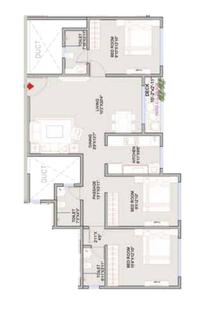 3 BHK 930 Sq. Ft. Apartment