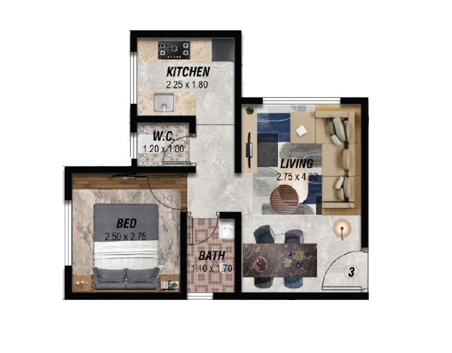 Floor plan of 1 BHK 323 Sq. Ft. Apartment in Navkar Heights, Thane