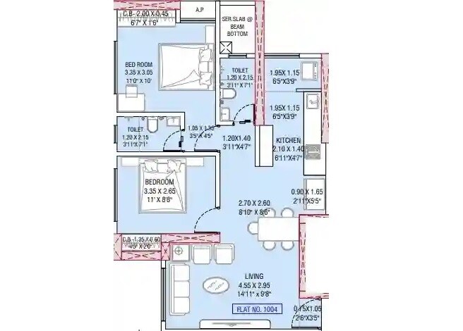 Floor plan of 2 BHK 600 Sq. Ft. Apartment in Navyug CHS, Thane