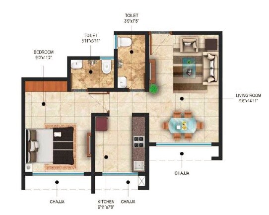 Floor plan of 1 BHK 308 Sq. Ft. Apartment in Neele Elegant City Bliss, Thane