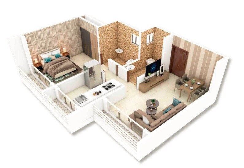 Floor plan of 1 BHK 408 Sq. Ft. Apartment in Neele Elegant City Bliss, Thane
