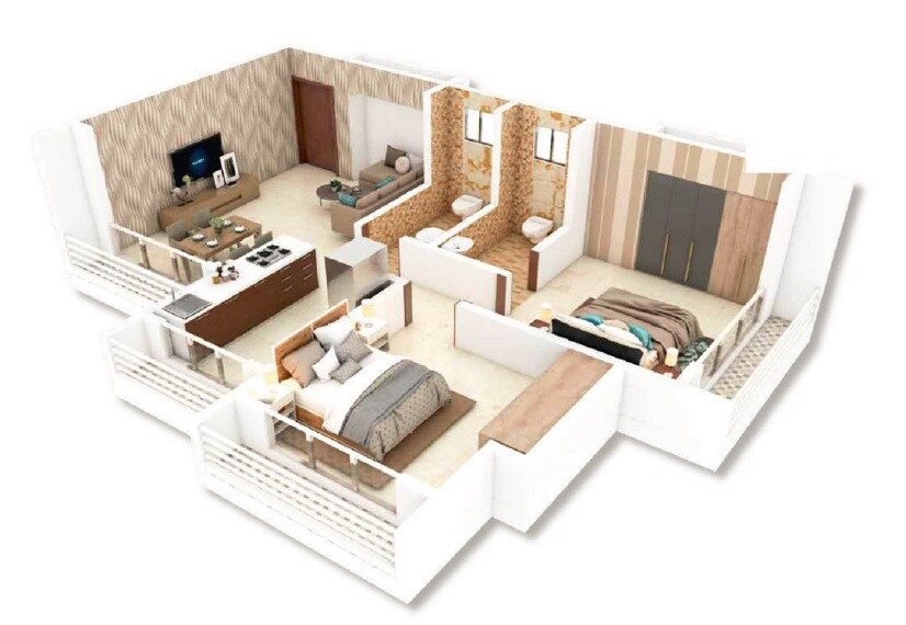 Floor plan of 2 BHK 572 Sq. Ft. Apartment in Neele Elegant City Bliss, Thane