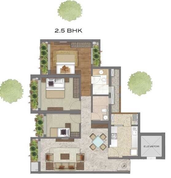 Floor plan of 3 BHK 900 Sq. Ft. Apartment in Neelkanth  Bhimjyani Realty, Thane