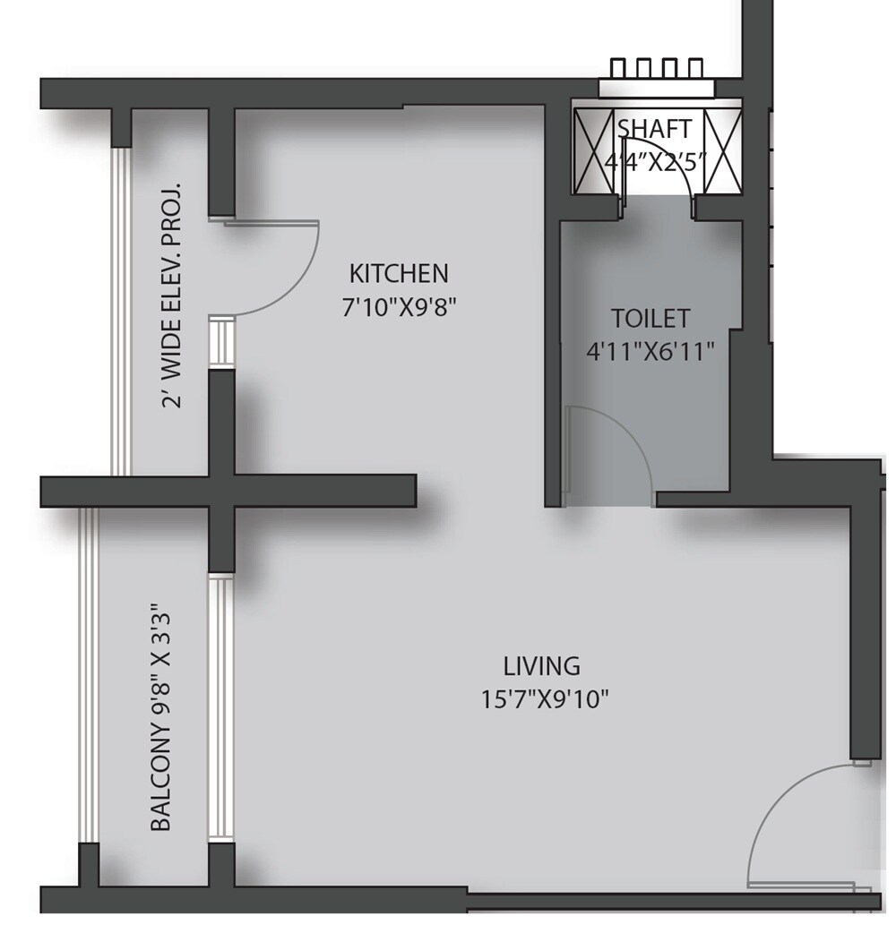 Floor plan of 311 Sq. Ft. Studio in Neelkanth Zen, Thane