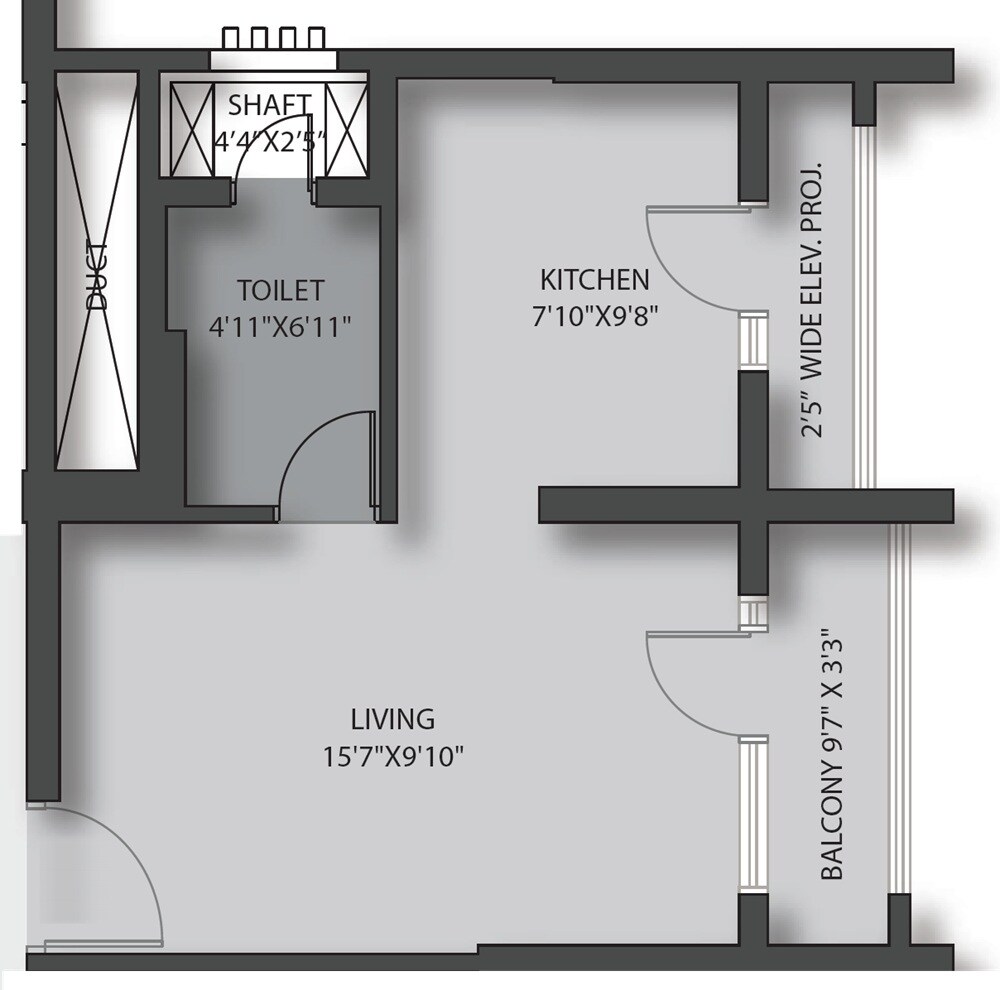 Floor plan of 320 Sq. Ft. Studio in Neelkanth Zen, Thane