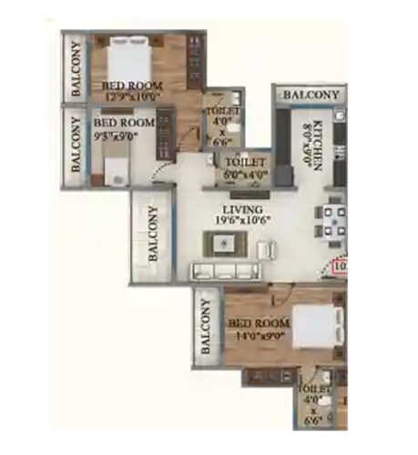 3 BHK 726 Sq. Ft. Apartment