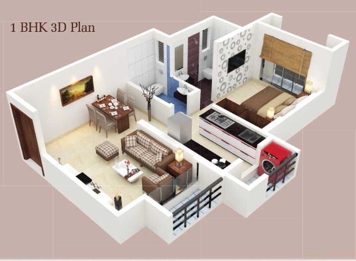 Floor plan of 1 BHK 470 Sq. Ft. Apartment in Neha Heena Presidency, Thane
