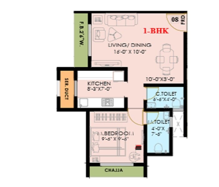 Floor plan of 1 BHK 425 Sq. Ft. Apartment in Nemmi Panchganga, Thane