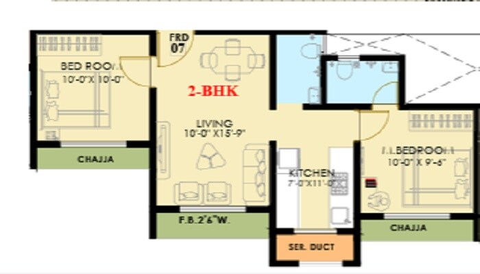 Floor plan of 2 BHK 500 Sq. Ft. Apartment in Nemmi Panchganga, Thane