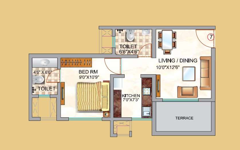 1 BHK 225 Sq. Ft. Apartment in Neptune Swarajya Ambivali