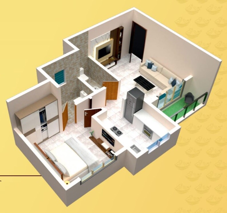 Floor plan of 1 BHK Apartment - 419 sq. ft. in Nest Paradise, Thane