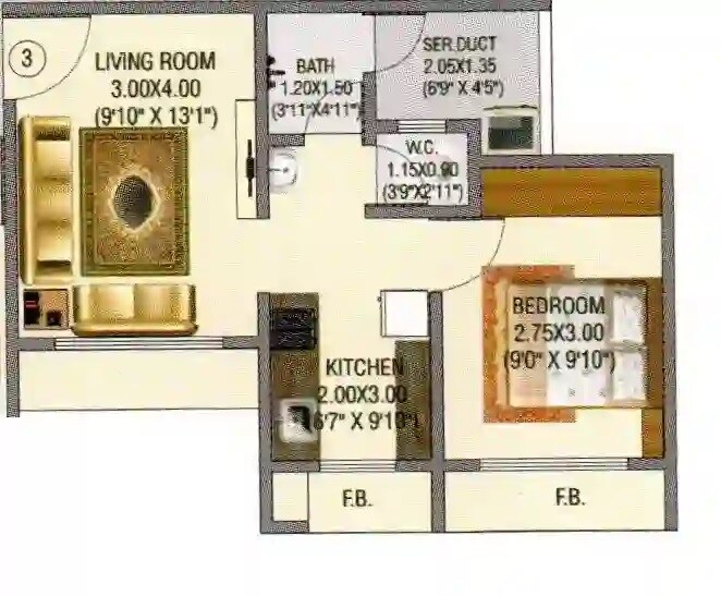 Floor plan of 1 BHK 327 Sq. Ft. Apartment in New Homes Subodh, Thane