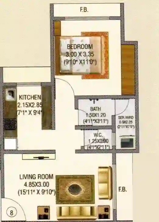Floor plan of 1 BHK 367 Sq. Ft. Apartment in New Homes Subodh, Thane