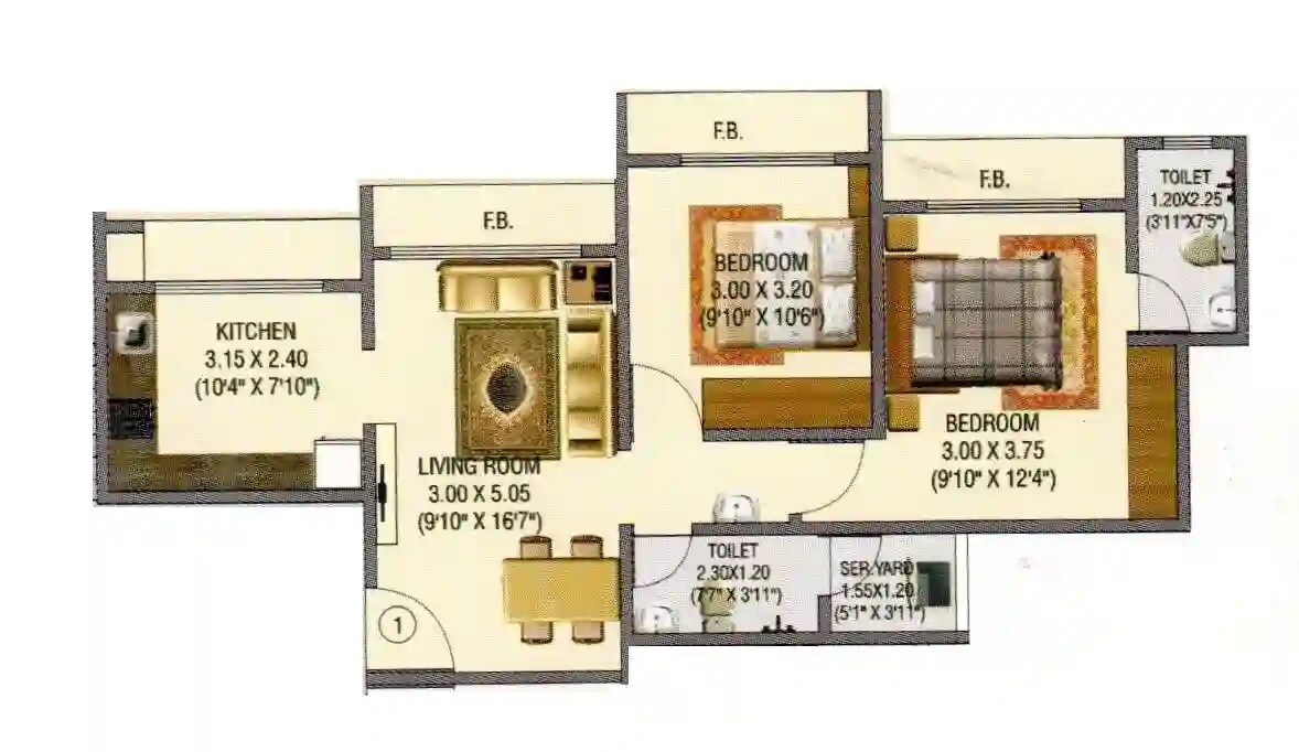 Floor plan of 2 BHK 487 Sq. Ft. Apartment in New Homes Subodh, Thane