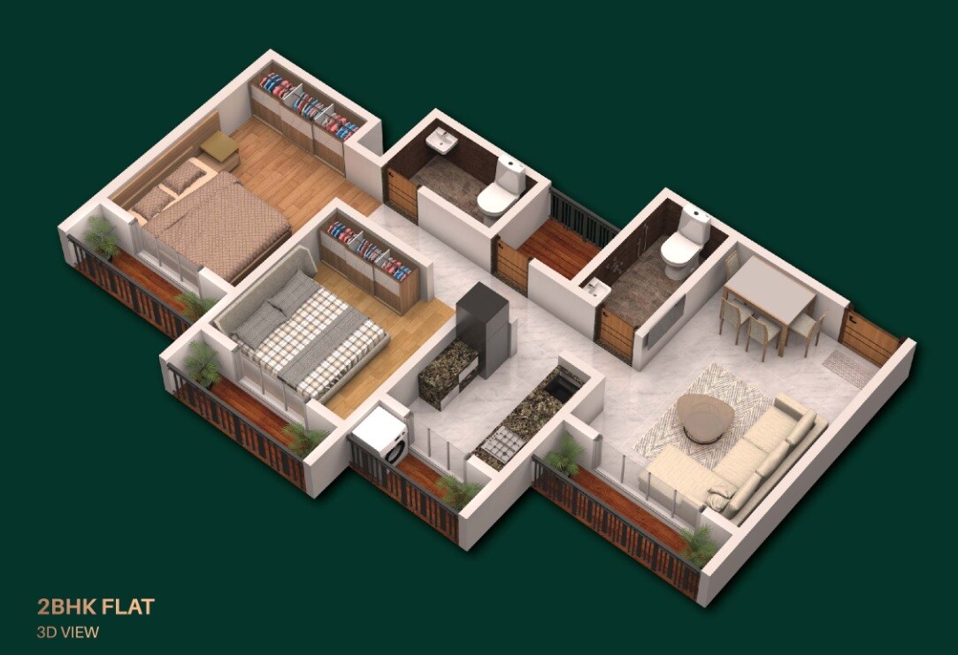 Floor plan of 2 BHK 624 Sq. Ft. Apartment in Nexus Park Diva, Thane