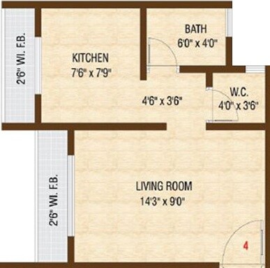 Floor plan of 295 Sq. Ft. Studio in Nexus Park Diva, Thane