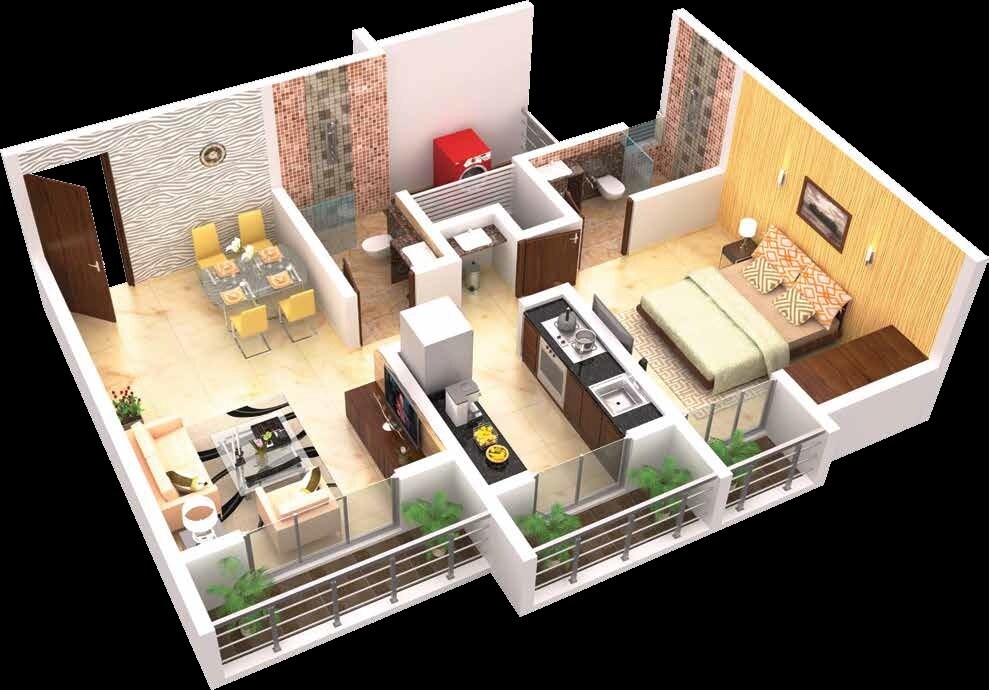 Floor plan of 1 BHK 360 Sq. Ft. Apartment in Nice City, Thane