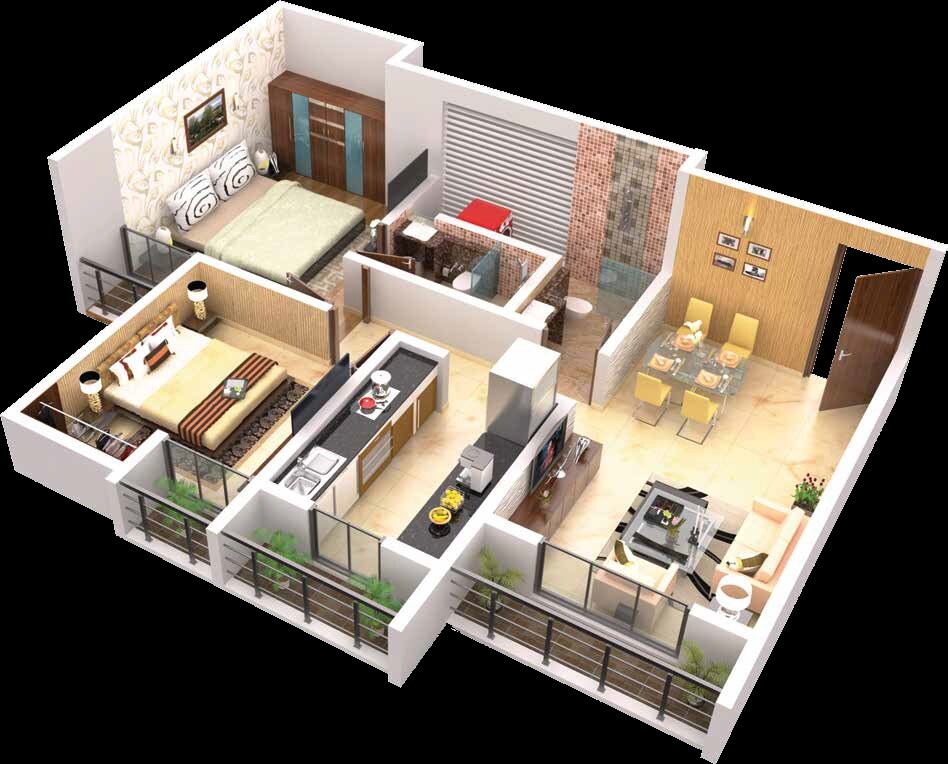 Floor plan of 2 BHK 482 Sq. Ft. Apartment in Nice City, Thane