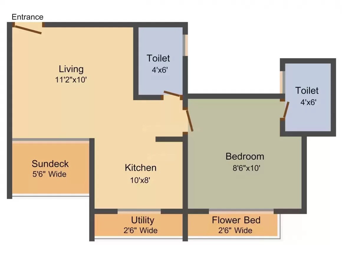 Floor plan of 1 BHK 558 Sq. Ft. Apartment in Nirmal Colosseum, Thane