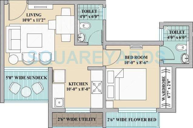 Floor plan of 1 BHK 612 Sq. Ft. Apartment in Nirmal Colosseum, Thane