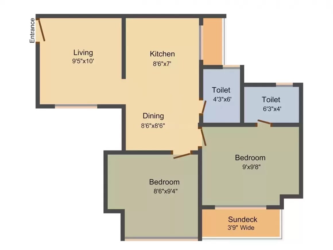 Floor plan of 2 BHK 774 Sq. Ft. Apartment in Nirmal Colosseum, Thane