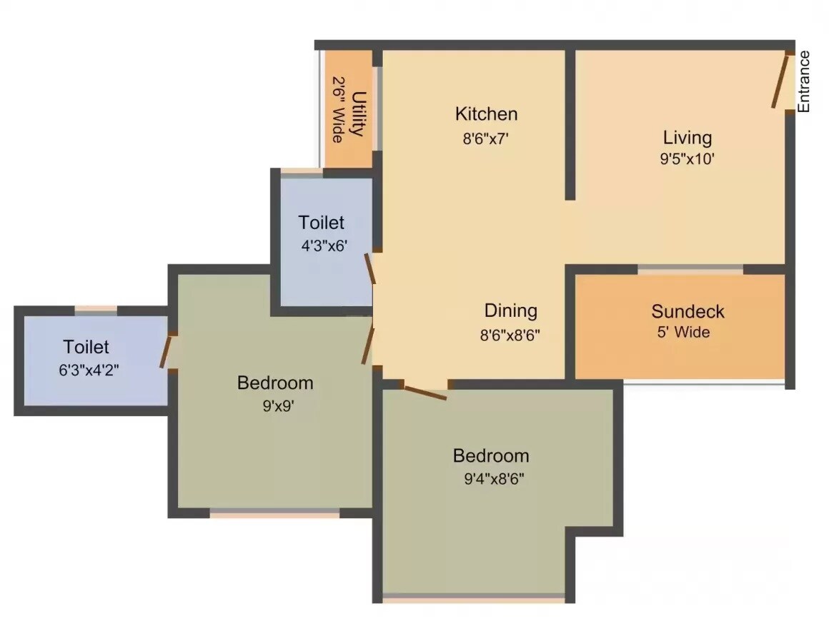 Floor plan of 2 BHK 783 Sq. Ft. Apartment in Nirmal Colosseum, Thane