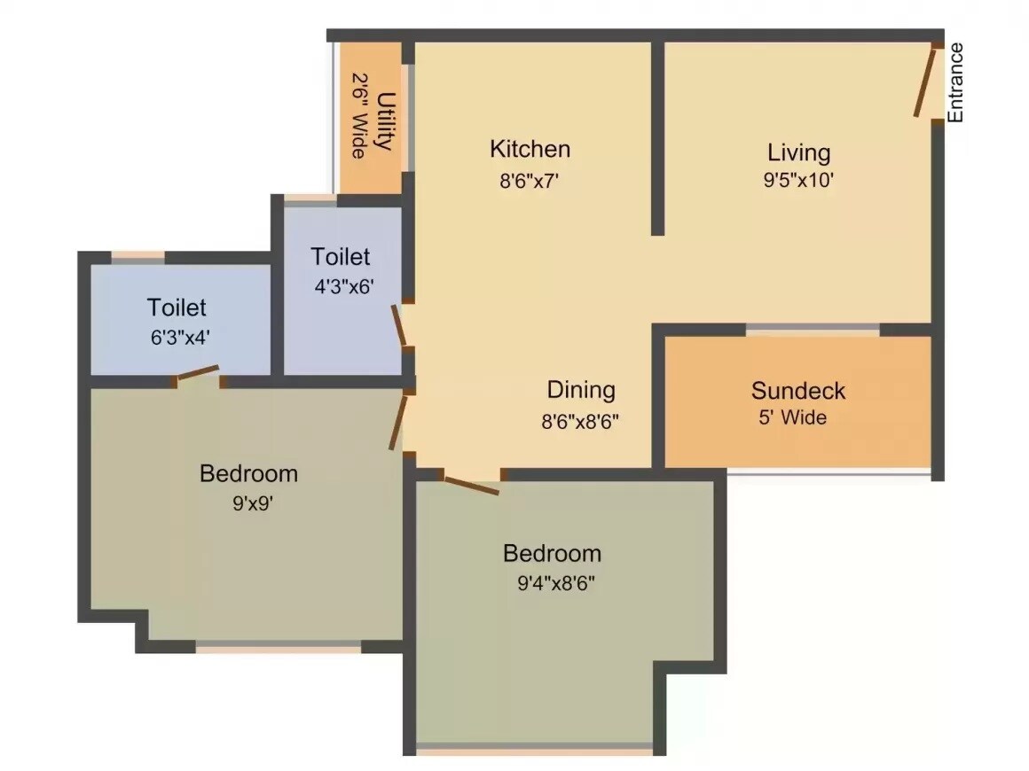 Floor plan of 2 BHK 801 Sq. Ft. Apartment in Nirmal Colosseum, Thane