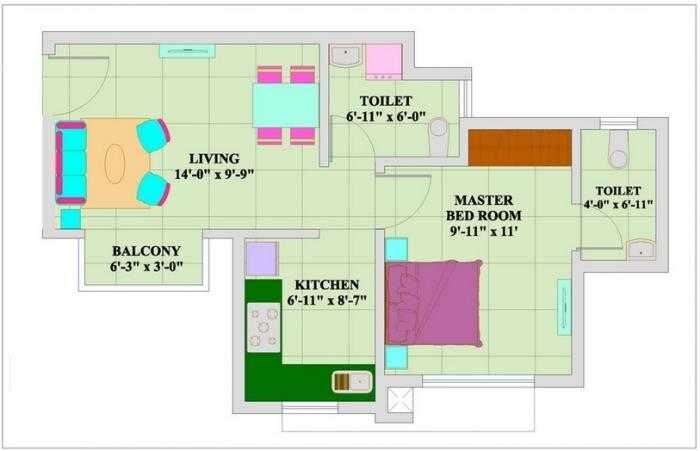 Floor plan of 1 BHK 486 Sq. Ft. Apartment in Nirmal Life style city, Thane