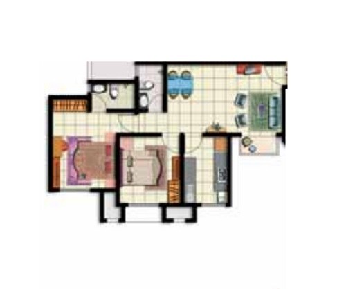 Floor plan of 2 BHK 673 Sq. Ft. Apartment in Nirmal Lifestyle City, Thane