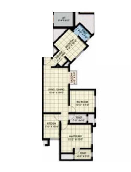 Floor plan of 3 BHK 842 Sq. Ft. Apartment in Nirmal Lifestyle City, Thane