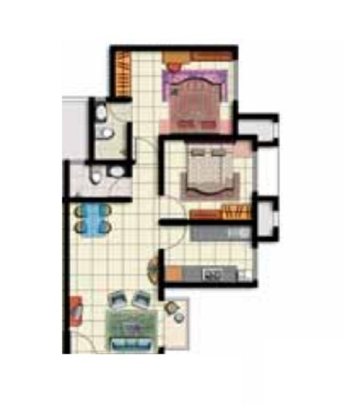 Floor plan of 2 BHK 553 Sq. Ft. Apartment in Nirmal Lifestyle City Kalyan Glory B, Thane