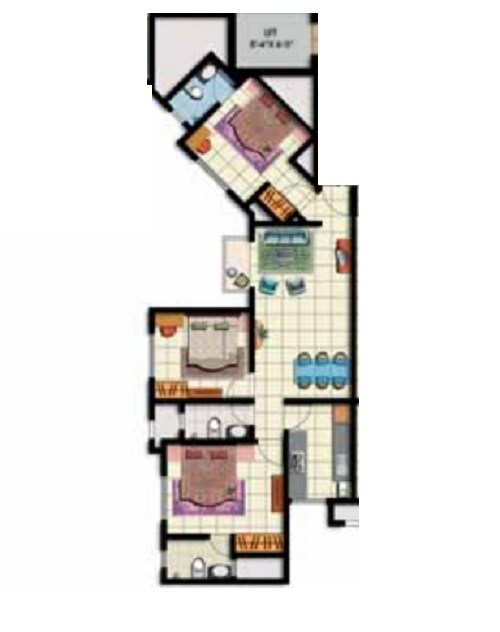 Floor plan of 3 BHK 768 Sq. Ft. Apartment in Nirmal Lifestyle City Kalyan Glory B, Thane