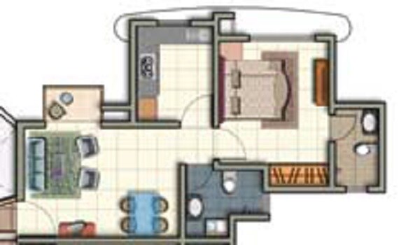 Floor plan of 1 BHK 414 Sq. Ft. Apartment in Nirmal Lifestyle Cypruse, Thane