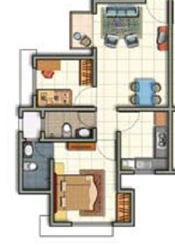 Floor plan of 1 BHK 465 Sq. Ft. Apartment in Nirmal Lifestyle Cypruse, Thane
