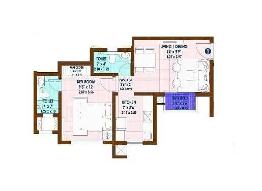 Floor plan of 1 BHK 422 Sq. Ft. Apartment in Nirmal Lifestyle Platano, Thane