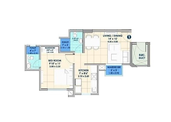 Floor plan of 1 BHK 485 Sq. Ft. Apartment in Nirmal Lifestyle Platano, Thane