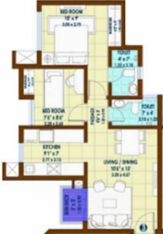 Floor plan of 1 BHK 503 Sq. Ft. Apartment in Nirmal Lifestyle Platano, Thane