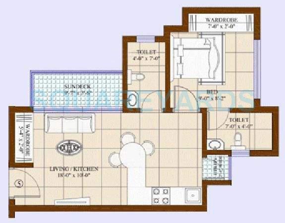 Floor plan of 1 BHK 327 Sq. Ft. Apartment in Nirmal Riviera, Thane
