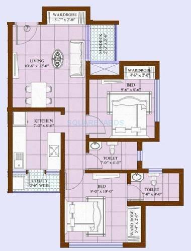 Floor plan of 2 BHK 541 Sq. Ft. Apartment in Nirmal Riviera, Thane